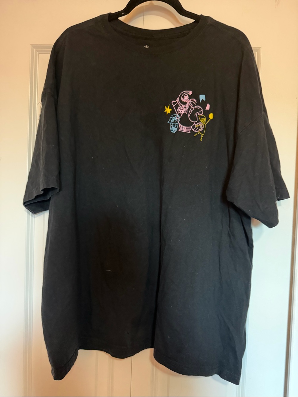 Disney Black Short-Sleeve Tee with Neon Chest Graphic